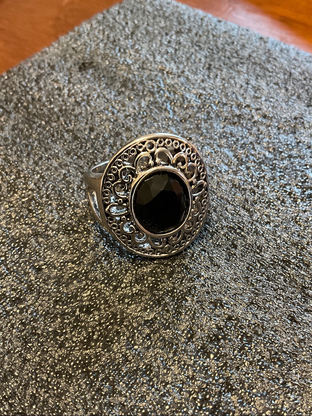 Lia Sophia Black Stone Filigree Statement Ring